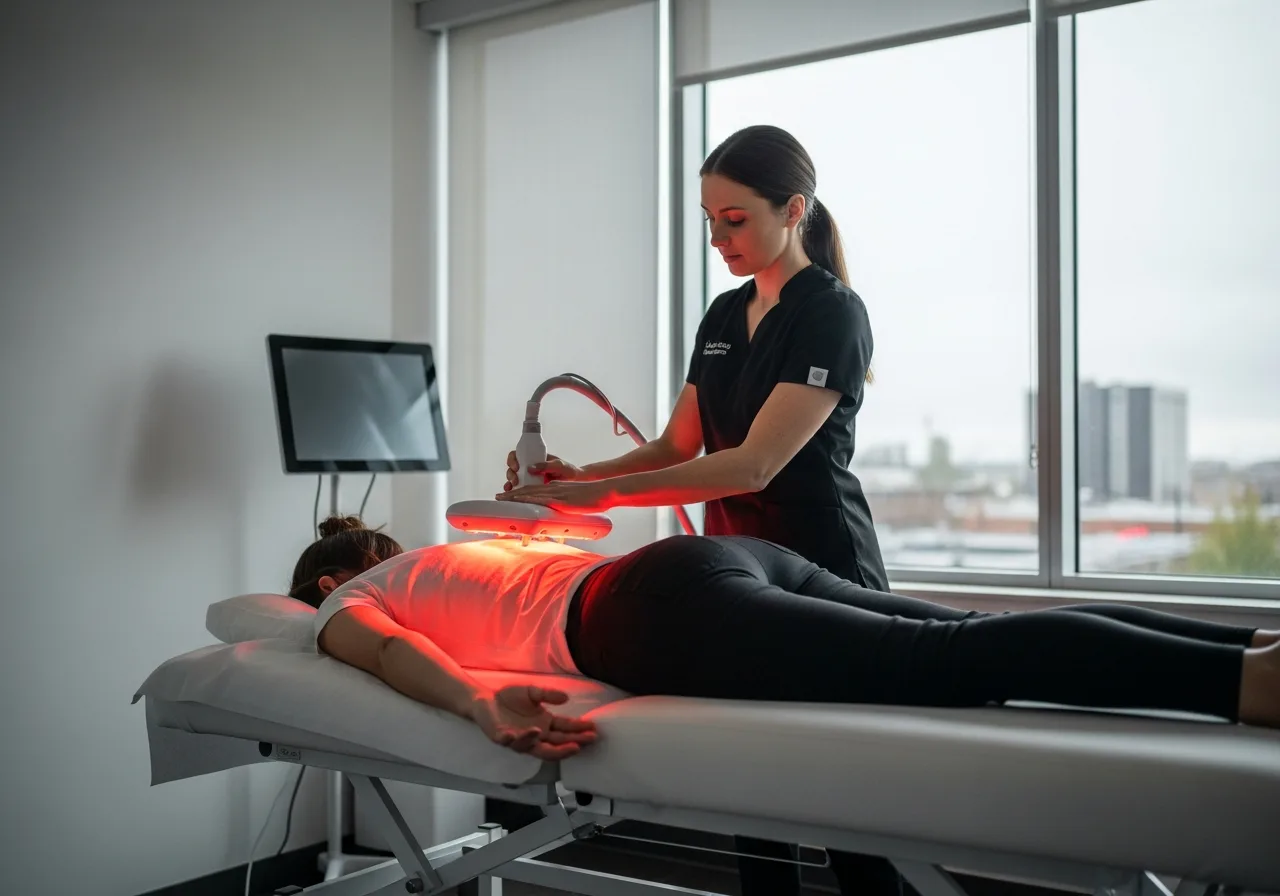 Sesión de fotobiomodulación para fibromialgia en clínica